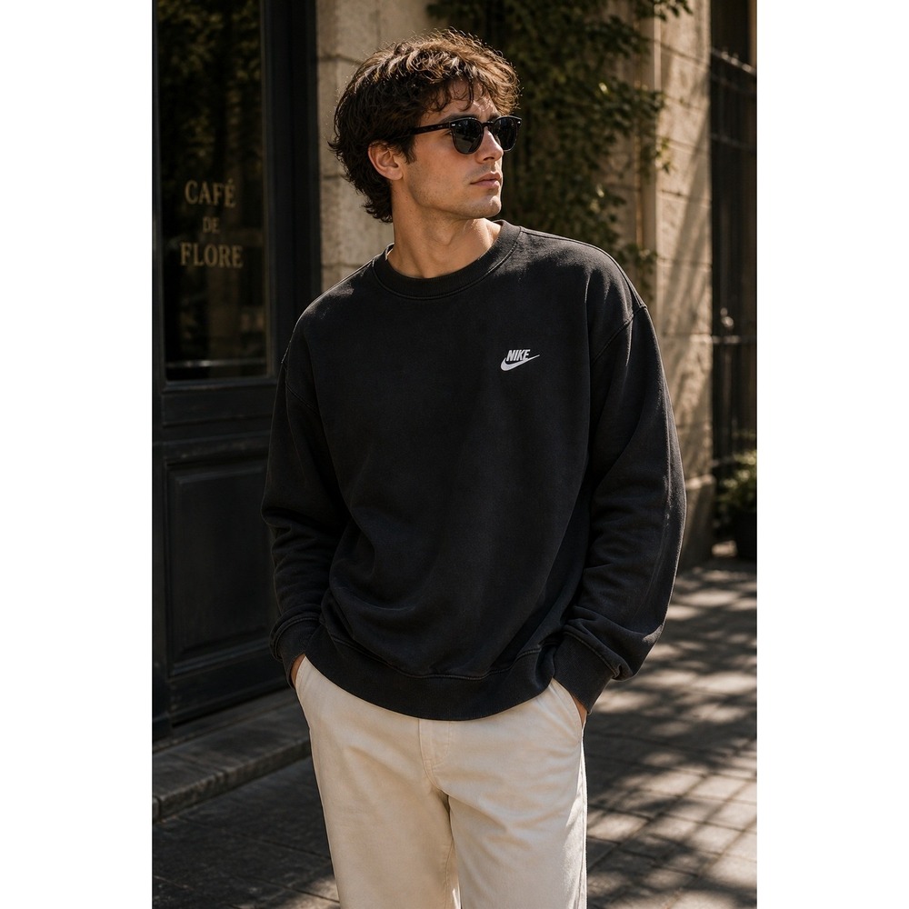 Nike Sweatshirt Men 2XL Black Club Fleece Sporty Minimalist BV2662-010